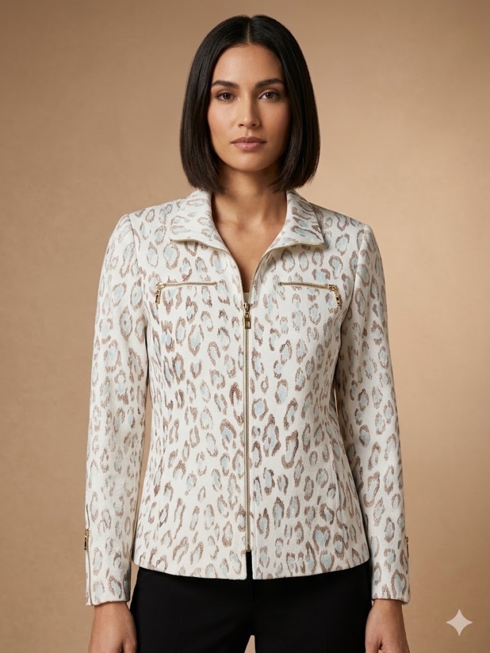 Y2K St. John Sport By Marie Gray Leopard Print Zip Jacket  Size 8P Gold Hardware